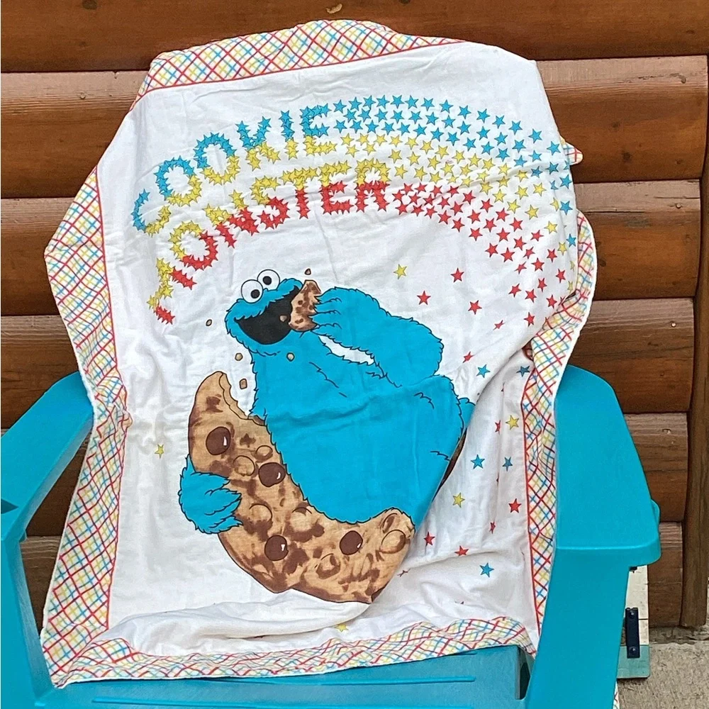 🍪  Cookie Monster FLANNEL BACKING CHILD'S BLANKET Throw 41 X 32 EVC